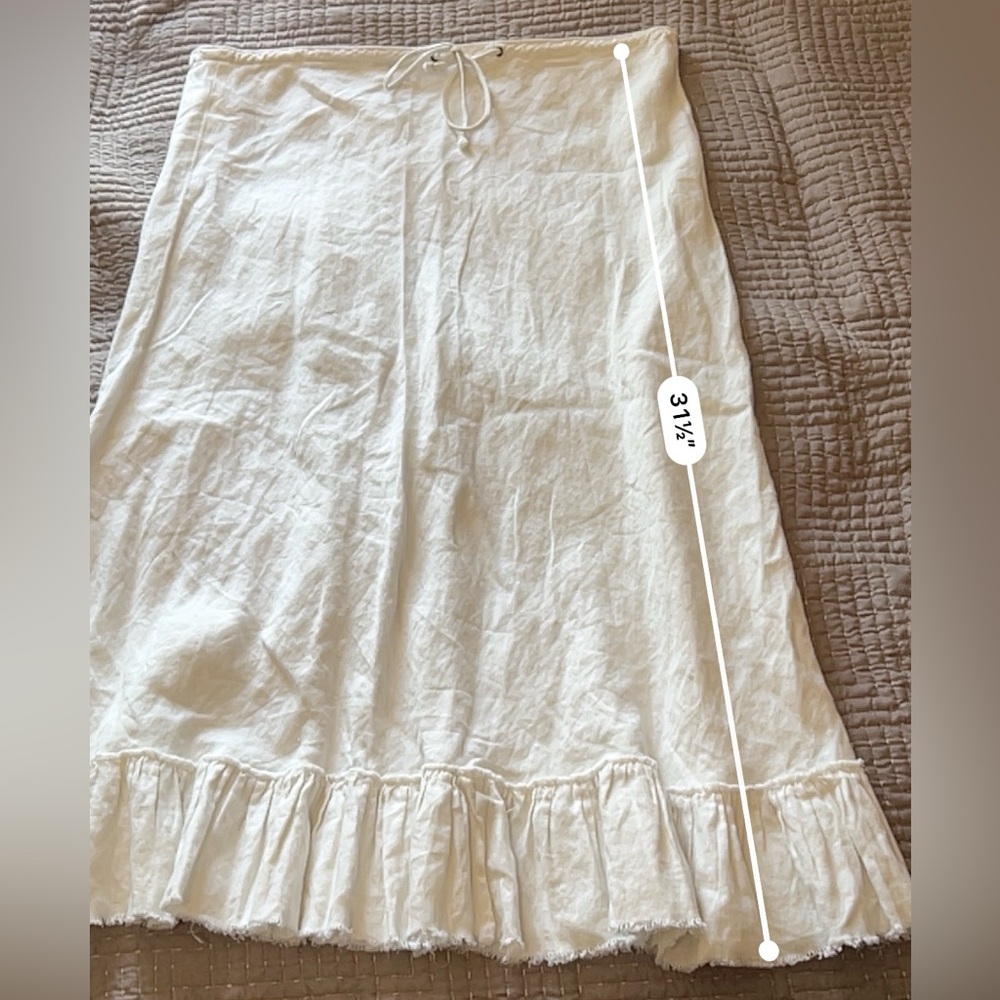 J Crew White Linen Ruffled Hem Midi Skirt Size L Coquette Boho - Picture 8 of 9
